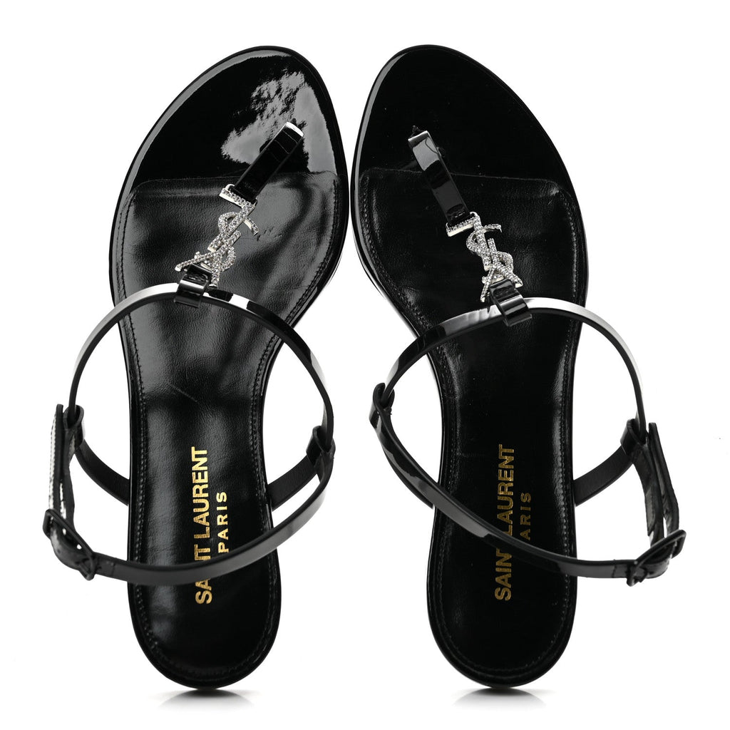 Saint Laurent - Patent Calfskin Cassandra Crystal Monogram Sandals