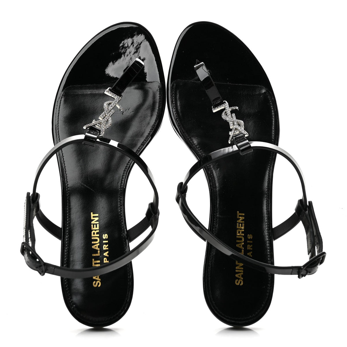 Saint Laurent - Patent Calfskin Cassandra Crystal Monogram Sandals