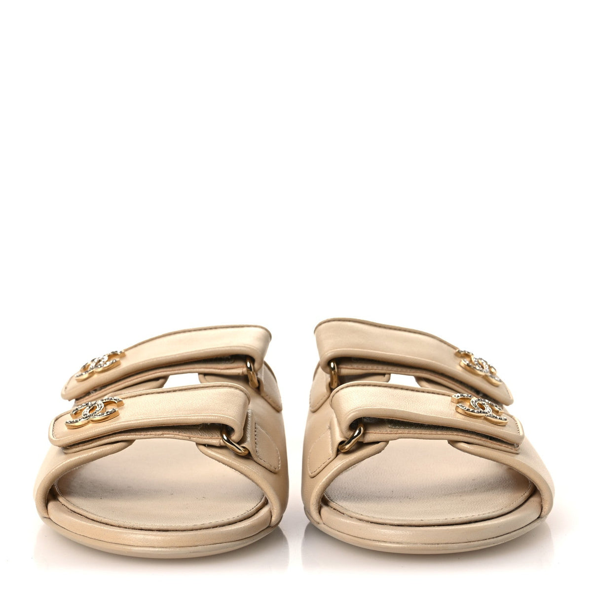 Chanel - Lambskin Velcro Crystal CC Mules