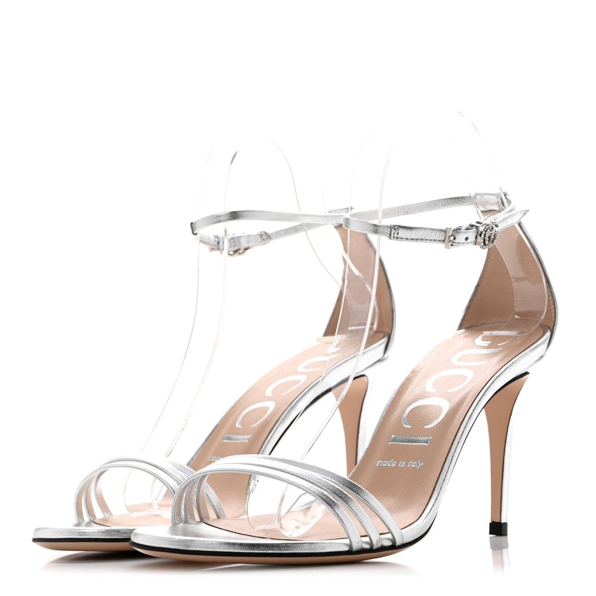 Gucci - Nappa Silk Crystal GG Ankle Strap High Heel Sandals