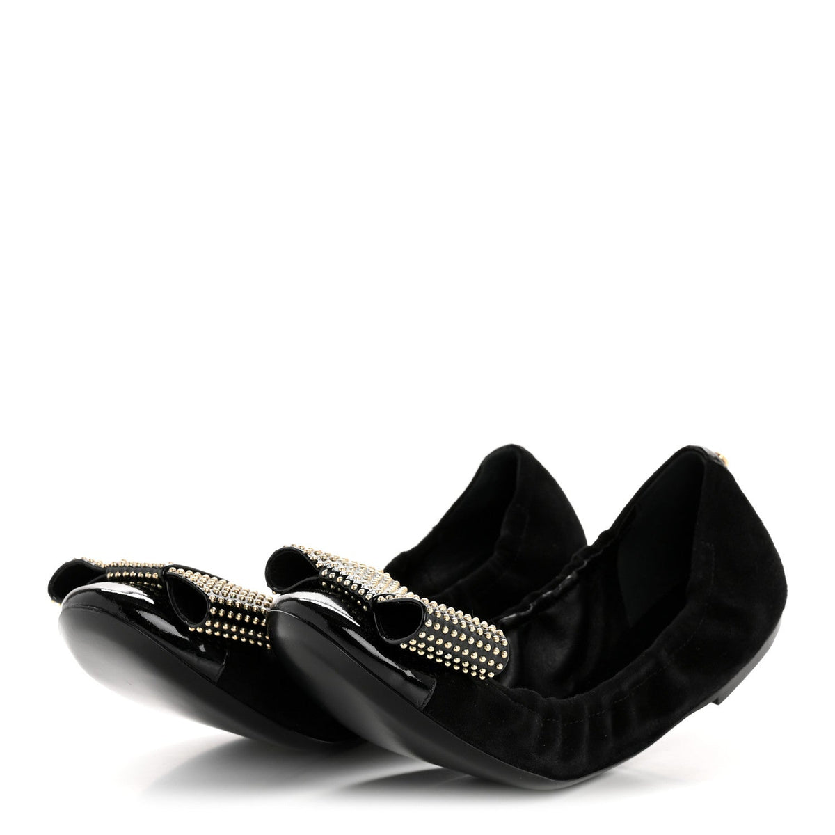 Louis Vuitton - Suede Patent Studded Flirty Ballerina Bow Flats