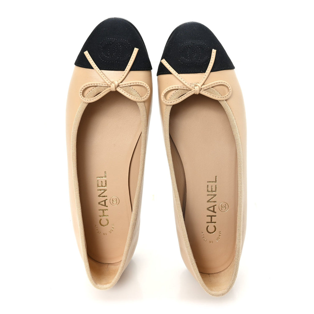 Chanel - Lambskin Grosgrain Cap Toe CC Ballerina Flats