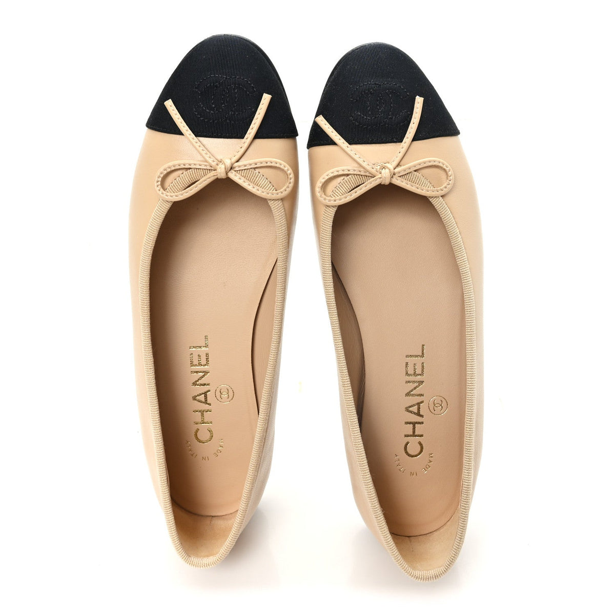 Chanel - Lambskin Grosgrain Cap Toe CC Ballerina Flats