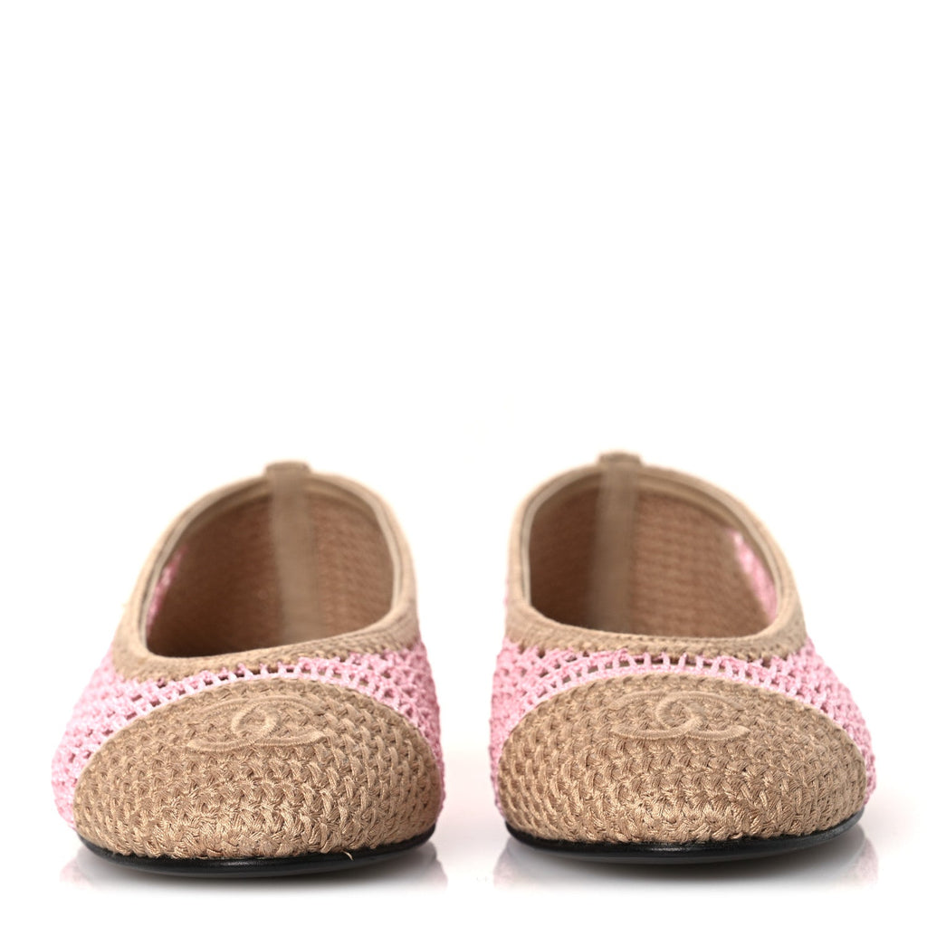 Chanel - Raffia Cap Toe Ballerina Flats