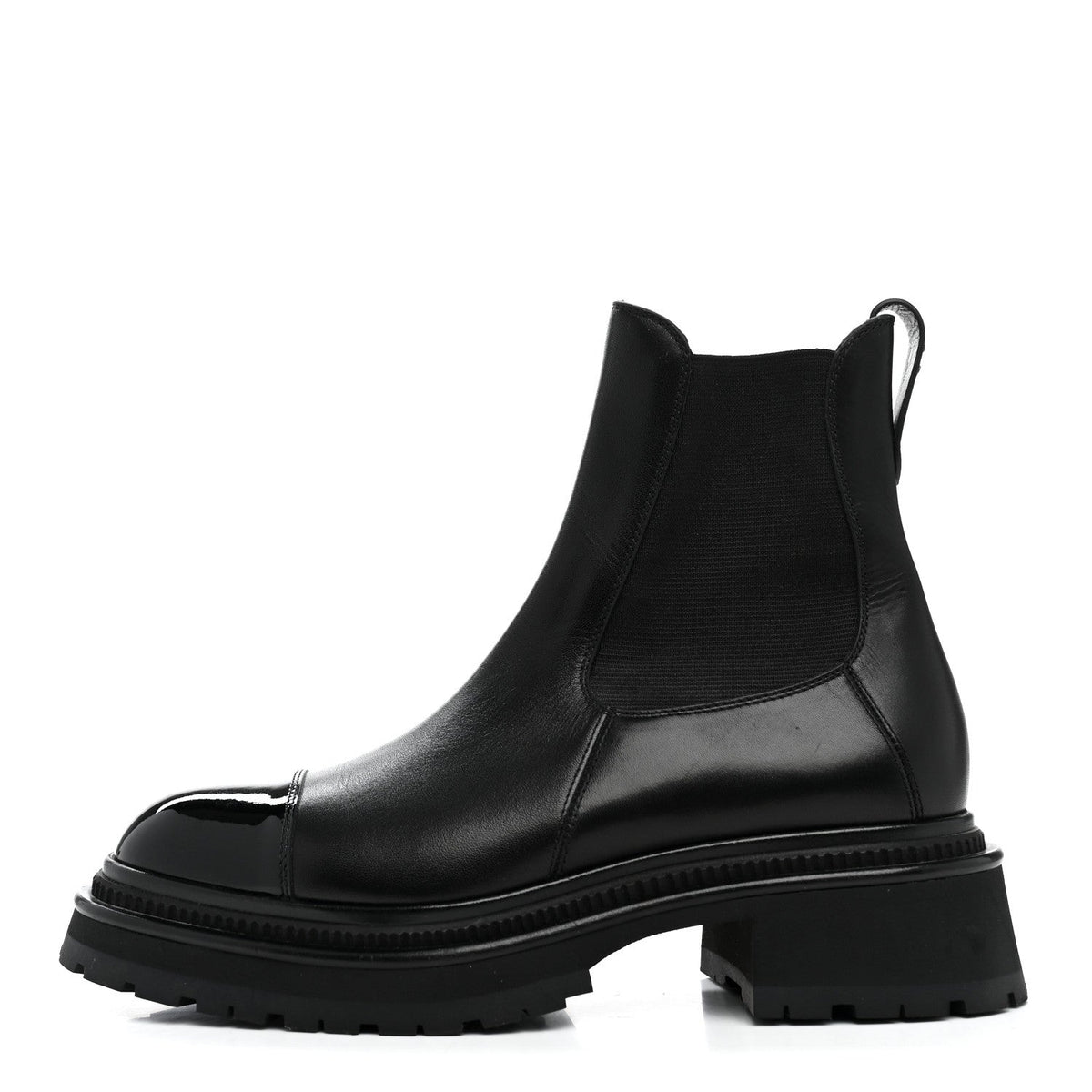 Chanel - Calfskin Patent Cap Toe Ankle Boots