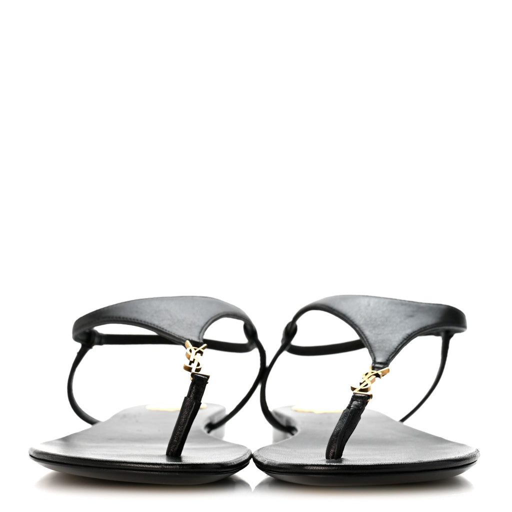 Saint Laurent - Lambskin Monogram Cassandra Slingback Flat Sandals