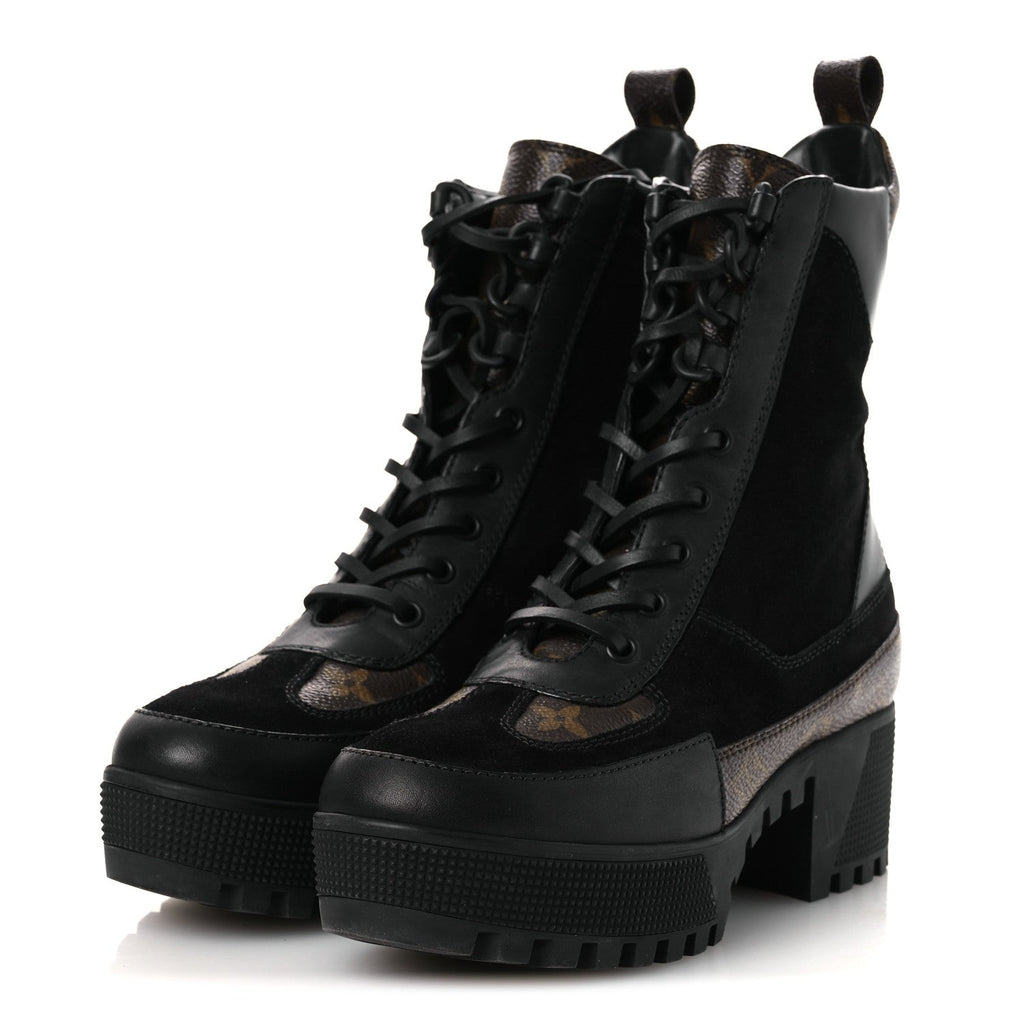 Louis Vuitton - Suede Calfskin Monogram Laureate Platform Desert Boots - Black