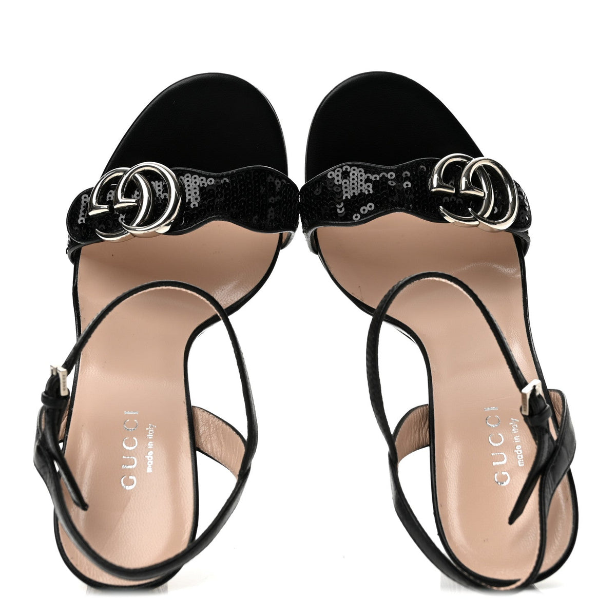 Gucci - Sequin Satin Nappa GG Marmont Ankle Wrap 75mm Sandals