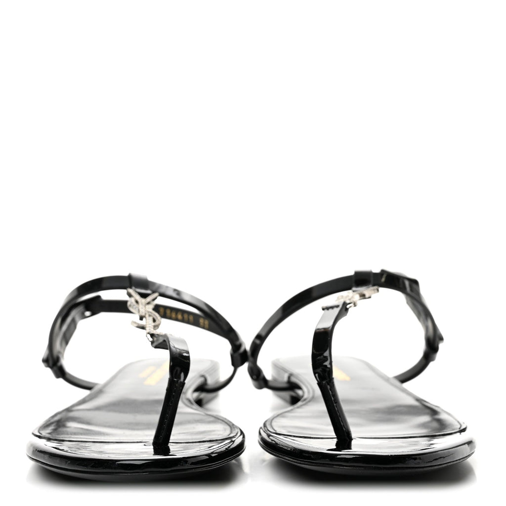Saint Laurent - Patent Calfskin Cassandra Crystal Monogram Sandals