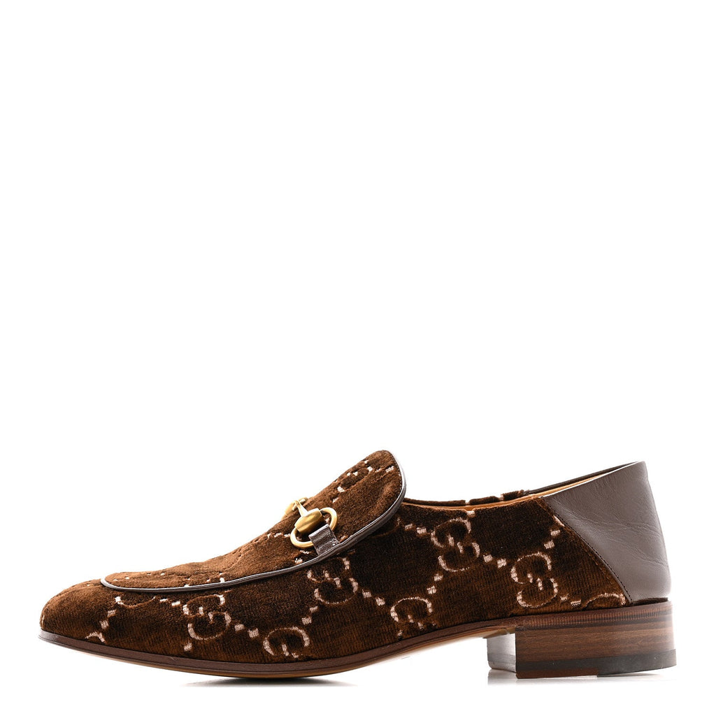 Gucci - Velvet GG Monogram Goatskin Horsebit Loafers 8.5 Brown Vintage Cocoa