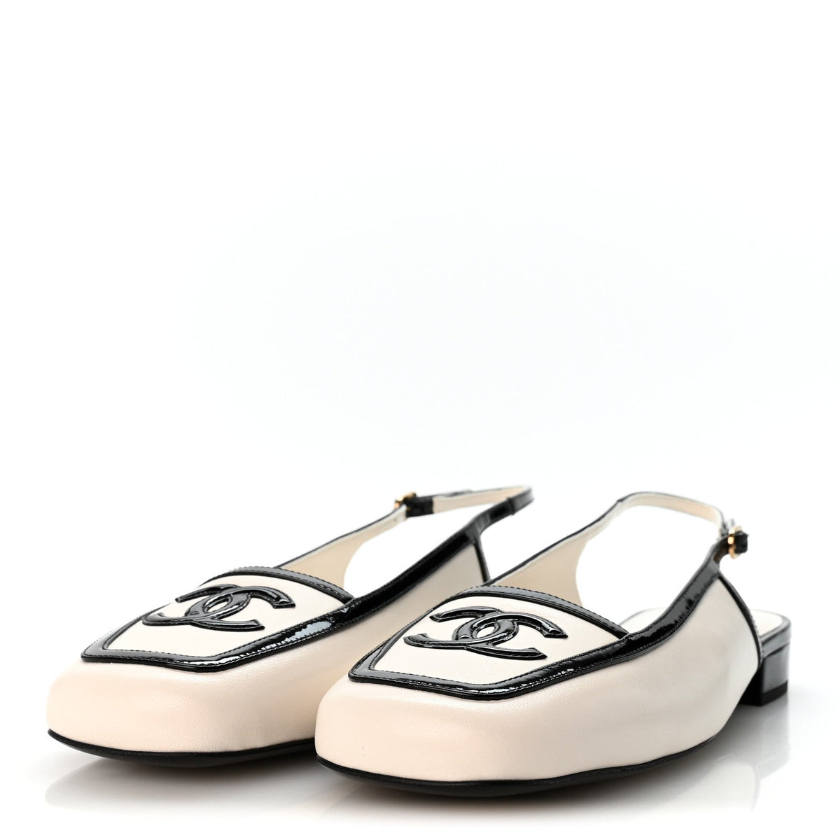 Chanel - Lambskin Patent Calfskin CC Slingback Flats