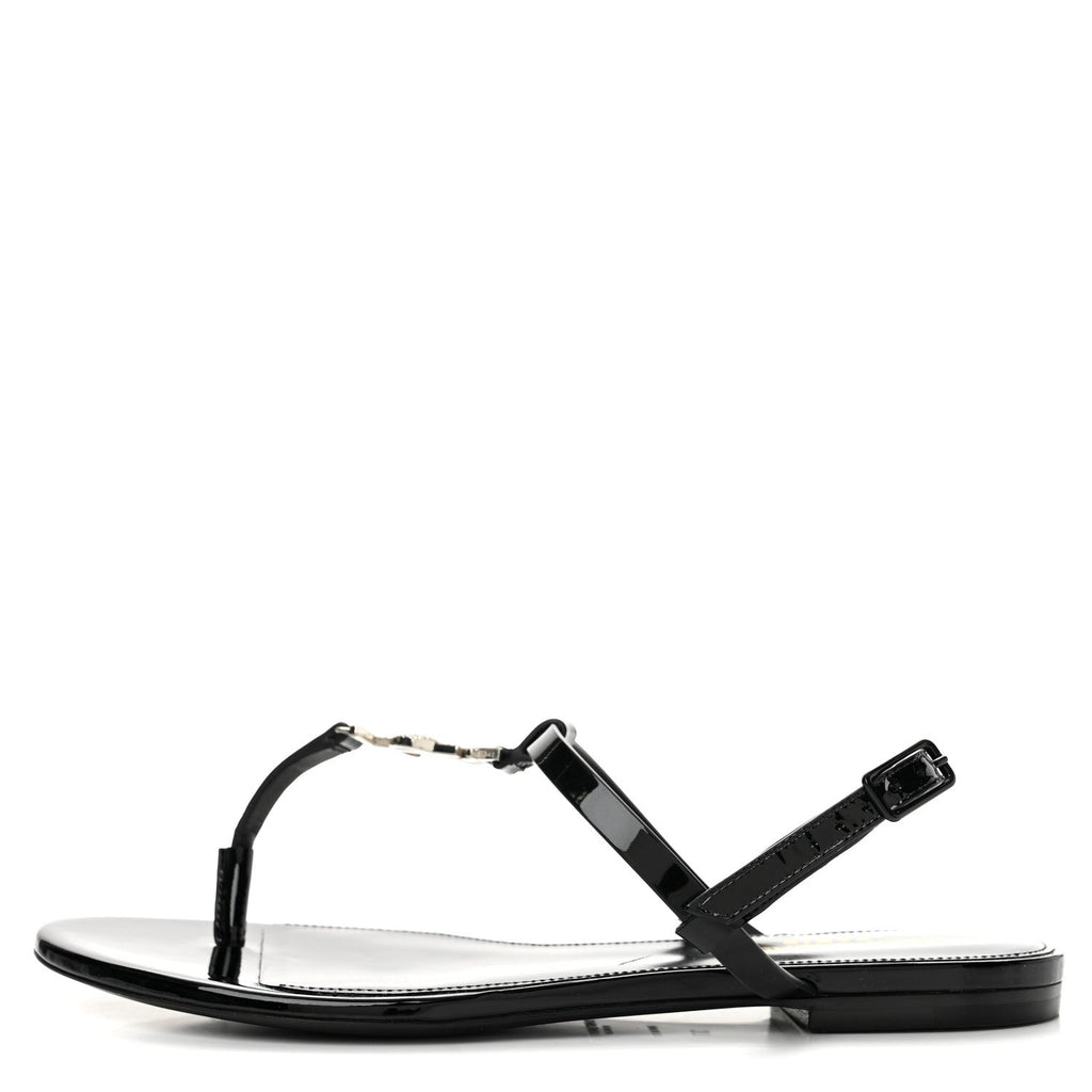 Saint Laurent - Patent Calfskin Cassandra Crystal Monogram Sandals