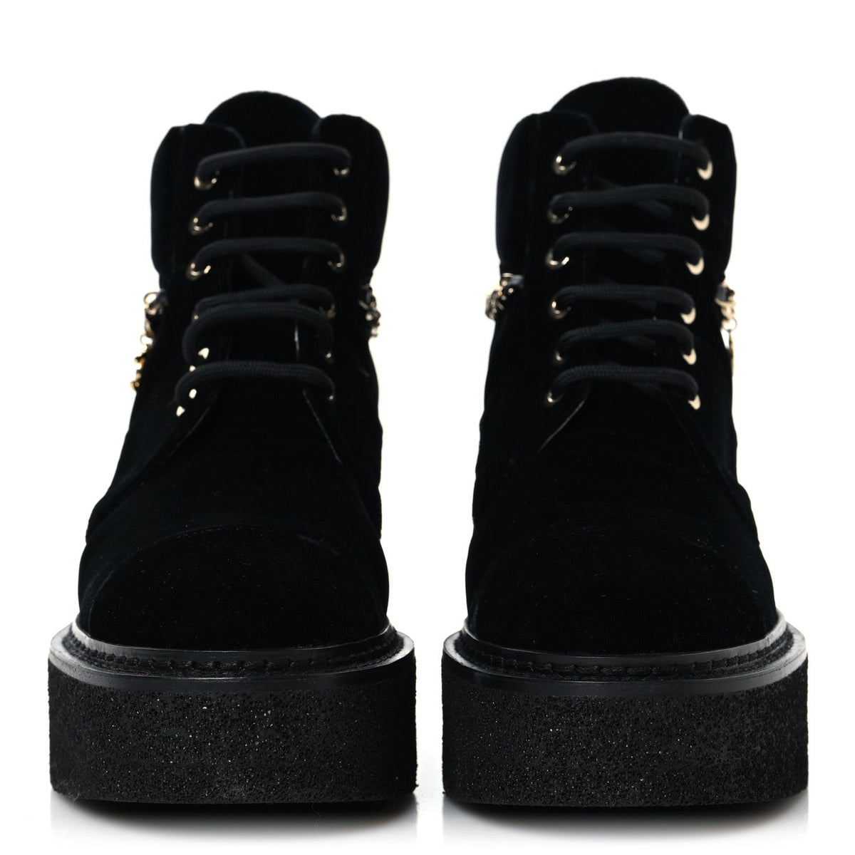 Chanel - Velvet Chain Lace Up CC Short Boots