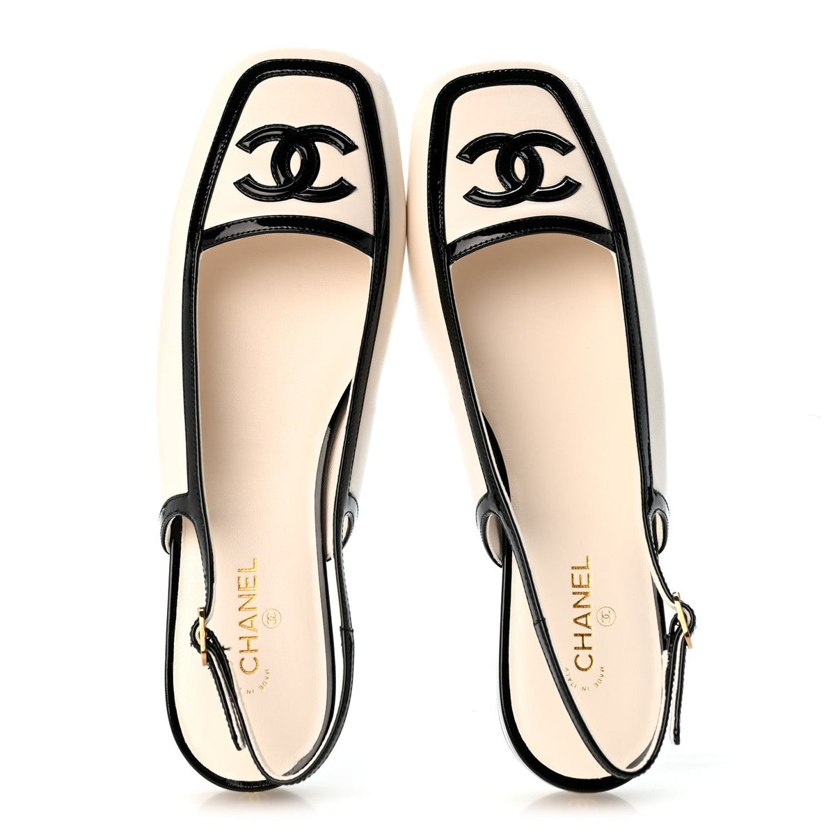 Chanel - Lambskin Patent Calfskin CC Slingback Flats