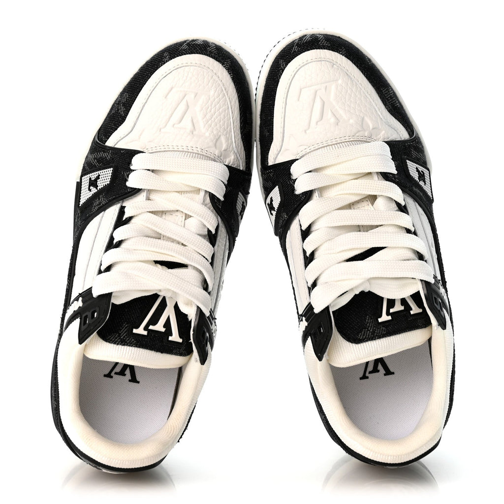 Louis Vuitton - Calfskin Embossed Monogram Denim LV Trainer Sneakers