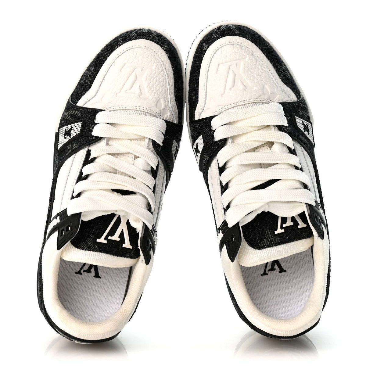 Louis Vuitton - Calfskin Embossed Monogram Denim LV Trainer Sneakers