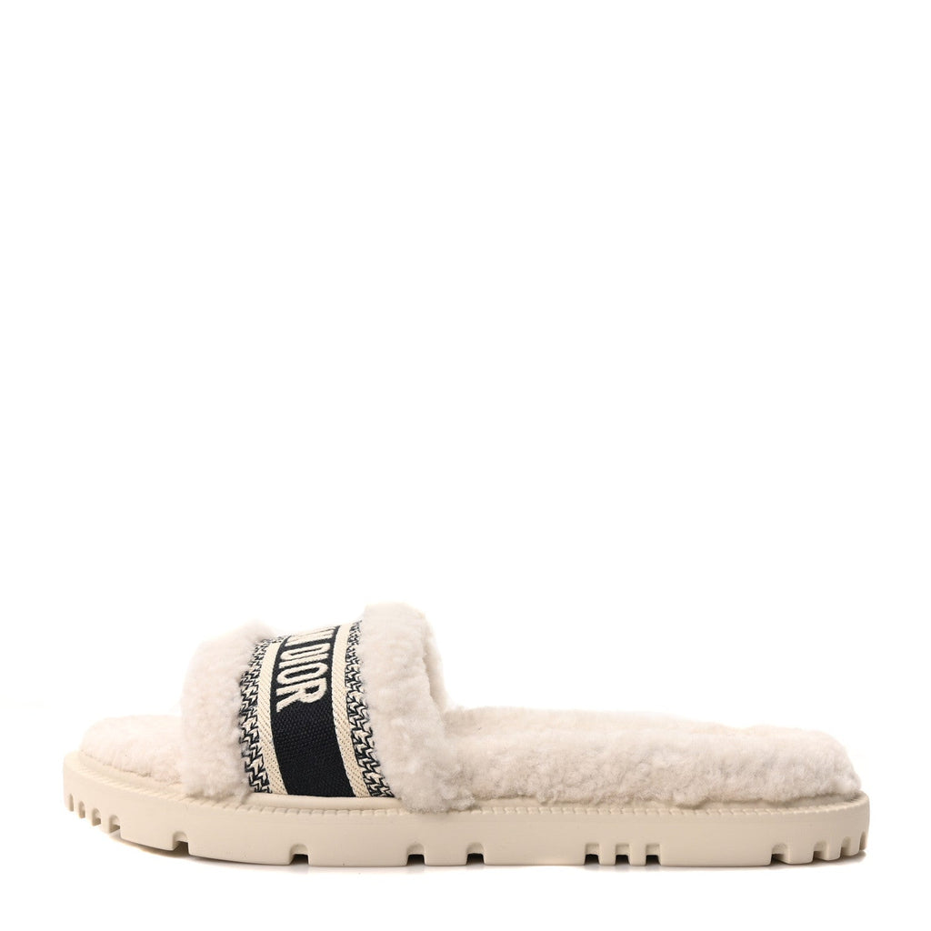 Dior - Shearling Canvas Embroidered Dway 10mm Slide Sandals
