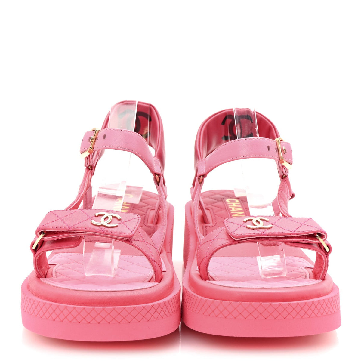 Chanel - Lambskin Logo Platform Sandals
