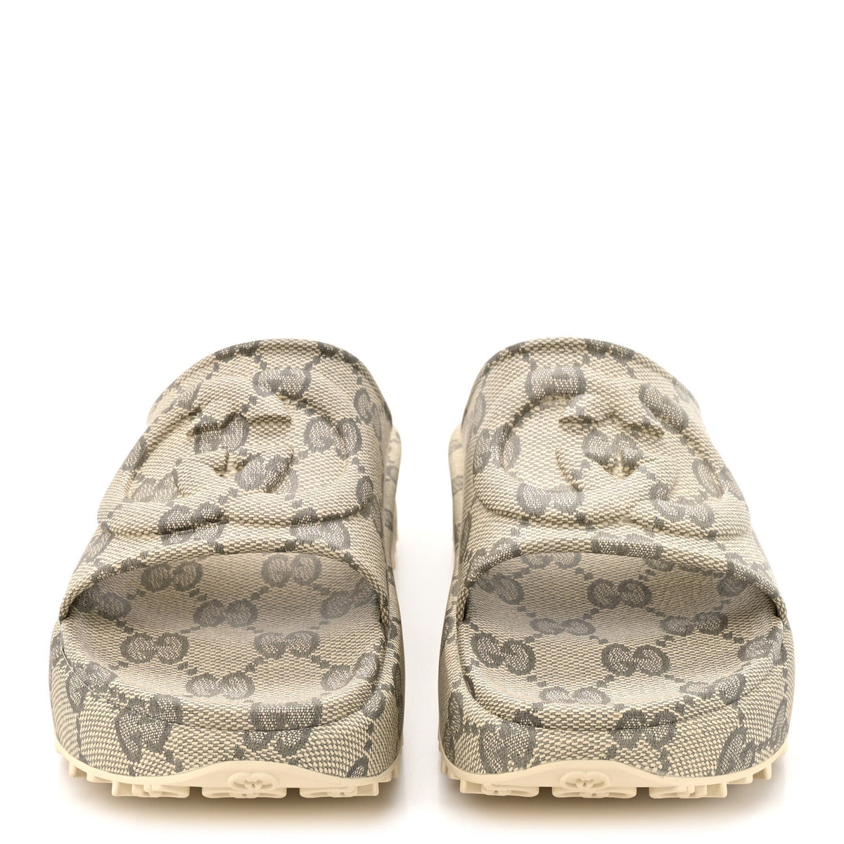 Gucci - Cubic Rubber GG Monogram Interlocking G Platform 42mm Slide Sandals 10 Beige Ebony